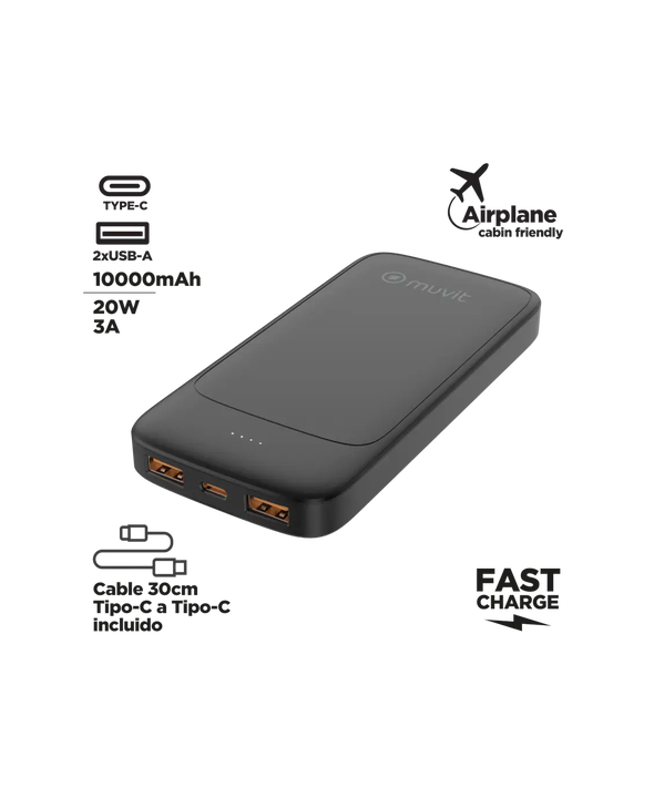 Power Bank 10000 mAh USB A2 4A y USB C
