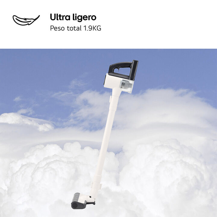 Aspirador escoba 150 W, ultraligero, filtro 5 pasos, bater&iacute;a intercambiable y sin cables.