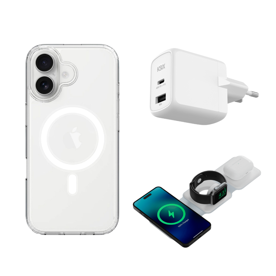 Funda iPhone 17 + cargador 45W + cargador inal.