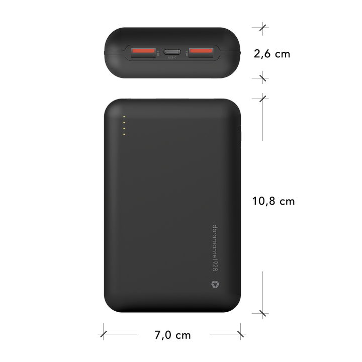 Power Bank Eco MAgsafe inal&aacute;mbrica de 10.000 Mah Fabricado con materiales pl&aacute;stico reciclado y recicables. 100% GRS certificado. Incorpora tambien un LED indicando si es necesario recargarla. Tambien cable USB C de carga.