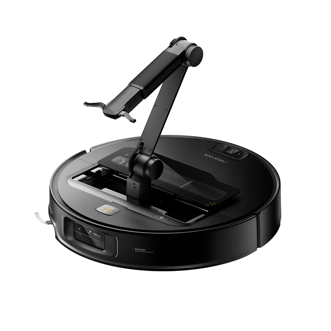 Descubre el robot friegasuelos Roborock Saros Z70, un dispositivo potente de 65W que ofrece hasta 180 minutos de autonomía y un funcionamiento silencioso de solo 65 dB(A), todo en un elegante diseño negro.