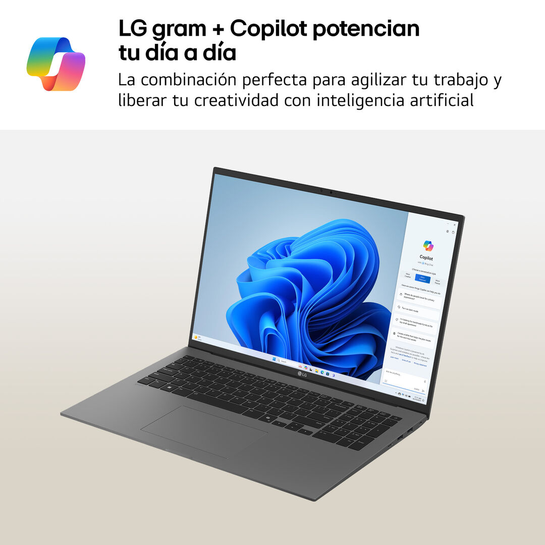 Port&aacute;til 17" LG gram - 17Z90T, Windows 11, Intel&reg; Core&trade; Arrow Lake, 16 GB RAM, 1 TB SSD, Panel IPS WQXGA (2560x1600), Ligero 1,3 kg, 20 h, Gris