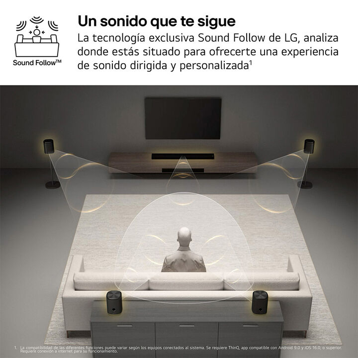Barra de sonido LG Sound Suite H7 con 9.1.6 canales, Dolby Atmos FlexConnect, procesador Alpha 11 y sonido inmersivo inteligente. Compatible con ecosistema Sound Suite y conectividad avanzada WiFi, Bluetooth 5.4, AirPlay 2 y Chromecast.
