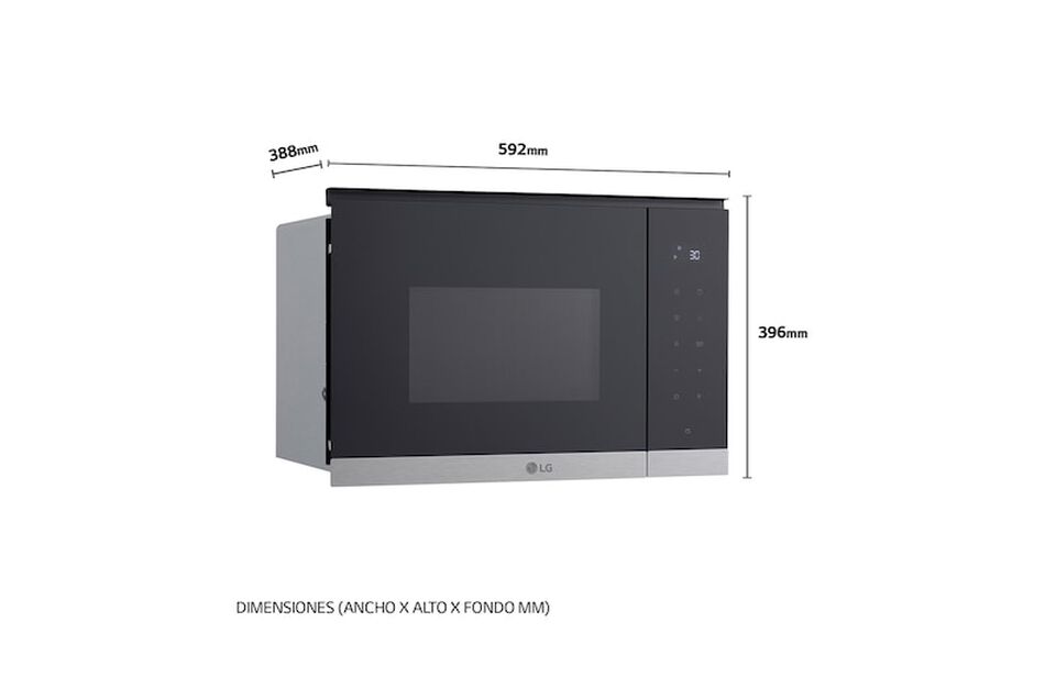 Microondas Grill Integrable| LG MG7Z2593D, 900W, 25L, cristal negro + acero