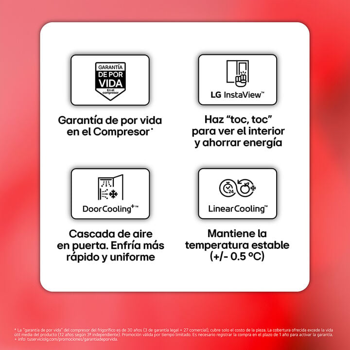 Frigor&iacute;fico American Combi LG InstaView de 580 litros, clase D, Total No Frost, con Door Cooling+, Linear Cooling y Wi-Fi ThinQ. Inox antihuellas.