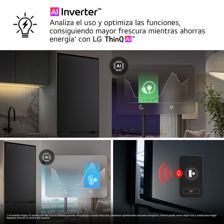 Frigor&iacute;fico Combi LG GBBSJ10EPY, 341L, No Frost, DoorCooling+, Inox antihuellas, Clase E