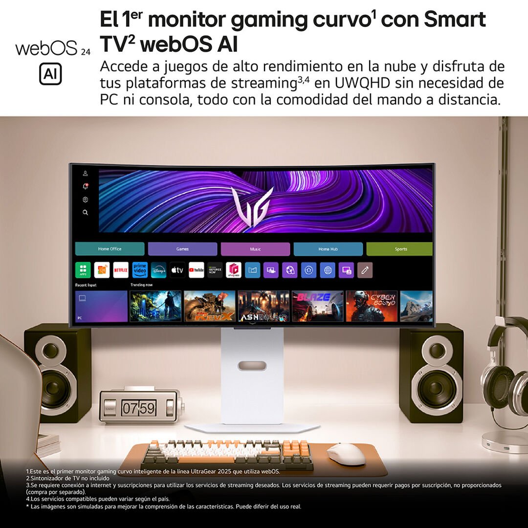 Monitor OLED curvo 34" WQHD 240Hz con webOS y HDR True Black