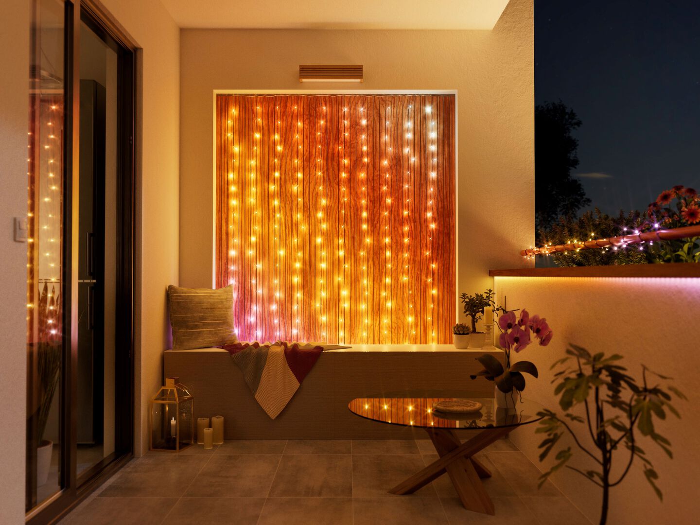 Muestra tu lado m&aacute;s colorido con Twinkly Curtain, luces LED inteligentes. Cuelga donde quieras para crear la iluminaci&oacute;n perfecta, personalizar tu sala de juegos o decorar para fiestas de verano.
Mapea f&aacute;cilmente la pantalla tipo display usando la c&aacute;mara de tu smartphone y la app Twinkly para desbloquear efectos infinitamente personalizables en m&aacute;s de 16 millones de colores, crear tus propias animaciones desde cero y conectar virtualmente otras luces Twinkly. Perfecto para usar tanto en interiores como en exteriores. La tecnolog&iacute;a patentada utiliza la c&aacute;mara de tu smartphone y la aplicaci&oacute;n para mapear la posici&oacute;n de cada LED sin importar d&oacute;nde coloques tus luces. Reproduce efectos personalizados ilimitados y crea los tuyos usando una paleta de m&aacute;s de 16 millones de colores, incluido el blanco c&aacute;lido. Conecta virtualmente varias Cortinas y agr&uacute;palas con otras luces Twinkly para actuar como una &uacute;nica pantalla extendida o reproducir efectos de iluminaci&oacute;n sincronizados. &Uacute;salo con Twinkly Music y mira c&oacute;mo las luces bailan en tiempo real con tus canciones favoritas. Usa Curtain con la herramienta Twinkly Screen Mirror o con&eacute;ctalo a Razer Chroma RGB o OMEN Light Studio para inundar tu sala de juegos con el color de cada uno de tus movimientos ganadores en una experiencia inmersiva y reactiva.