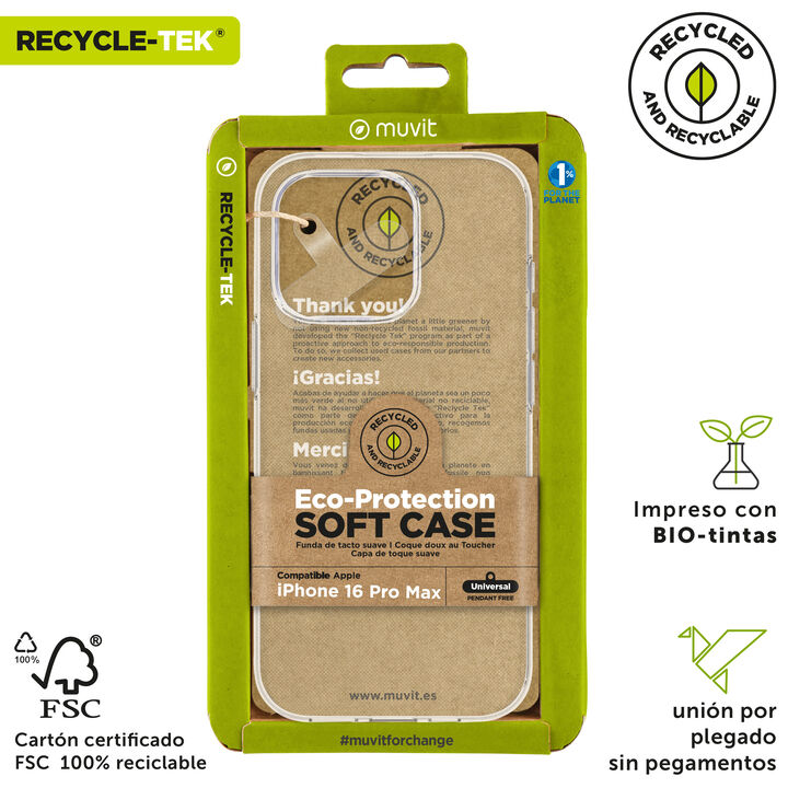 La protecci&oacute;n del medio ambiente es, hoy en d&iacute;a, una preocupaci&oacute;n en todo momento, junto a la preocupaci&oacute;n de proteger nuestro Smartphone. Con las fundas recycletek de muvit for change, proponemos una gama de fundas reciclables, fabricadas con fundas usadas y viejas. Una manera responsable de proteger nuestro smartphone. Porque contribuir en la lucha contra la contaminaci&oacute;n y proteger nuestro eco sistema, debe formar parte de nuestros gestos cotidianos.