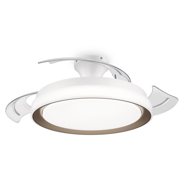 Ventilador de techo modelo Bliss Blanco / Oro 2024.

Haz que tu hogar resulte m&aacute;s agradable con la brisa y la luz adecuadas. Con solo un par de clics en el mando a distancia, el ventilador de techo retr&aacute;ctil con luz LED de Philips te brinda al mismo tiempo la iluminaci&oacute;n y el frescor que necesitas del ventilador. El ventilador con aspas transparentes retr&aacute;ctiles no crea sombras molestas en el techo y, adem&aacute;s, las aspas se pueden plegar cuando el ventilador no est&aacute; en uso. Con todas las ventajas de EyeComfort y la luz ajustable SceneSwitch, satisface todas las necesidades de iluminaci&oacute;n para tu espacio

Adecuado para habitaciones hasta 15 m&sup2;.