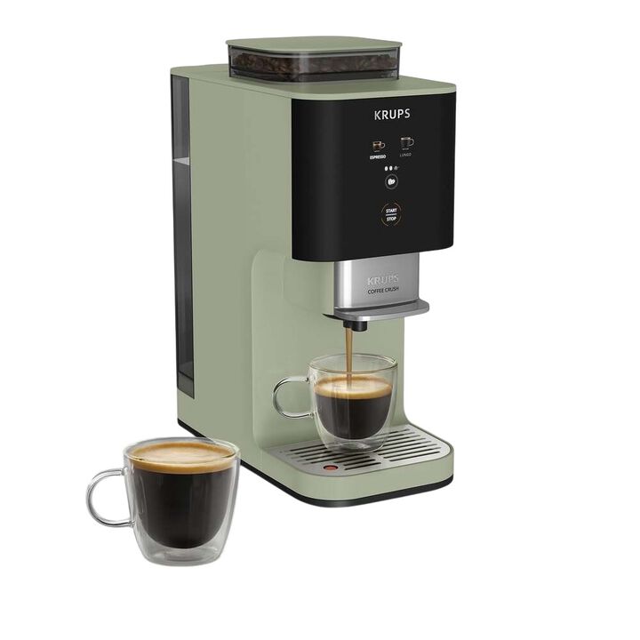 Cafetera autom&aacute;tica Krups Coffee Crush ultra compacta con caf&eacute; reci&eacute;n molido, 15 bares de presi&oacute;n y control t&aacute;ctil para preparar espresso o lungo a tu gusto.