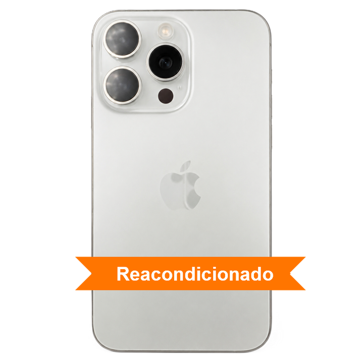 iPhone 15 Pro Max reacondicionado de 512 GB, acabado titanio Blanco. Grado A+.