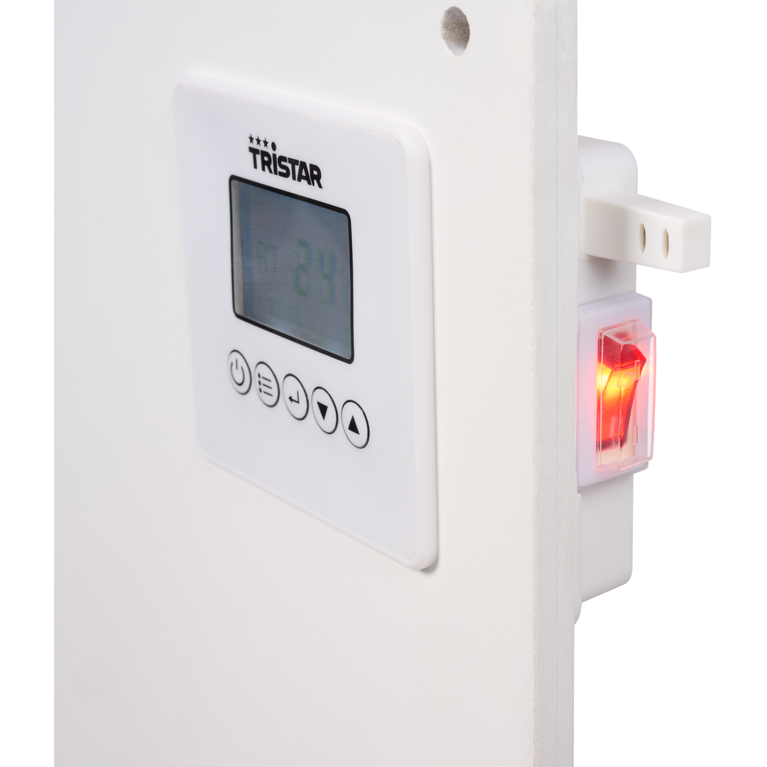 Experimenta la máxima comodidad y control con el Tristar KA-5094 Infrared Panel Heater, que cuenta con una forma eficiente de calentar. Con su termostato ajustable, función de temporizador y pantalla LCD, este calentador ofrece calor personalizable y controles fáciles de usar. Ya sea que desees calentar una habitación pequeña o crear un ambiente acogedor en un espacio más grande, este calentador infrarrojo es una elección perfecta. Su diseño elegante y tamaño compacto lo hacen adecuado para cualquier habitación, mientras que sus capacidades de calefacción potentes garantizan un calor rápido y eficiente. Experimenta los beneficios de la calefacción por infrarrojos con este innovador y fácil de usar panel calefactor.