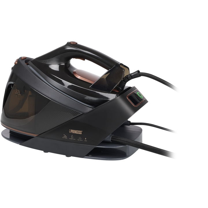 Potente centro de planchado de 3000 w y hasta 7,5 bares de presi&oacute;n de vapor. Perfecto para dejar la colada sin arrugas. Equipado con dep&oacute;sito de agua de 1,5 l y suela con revestimiento cer&aacute;mico.