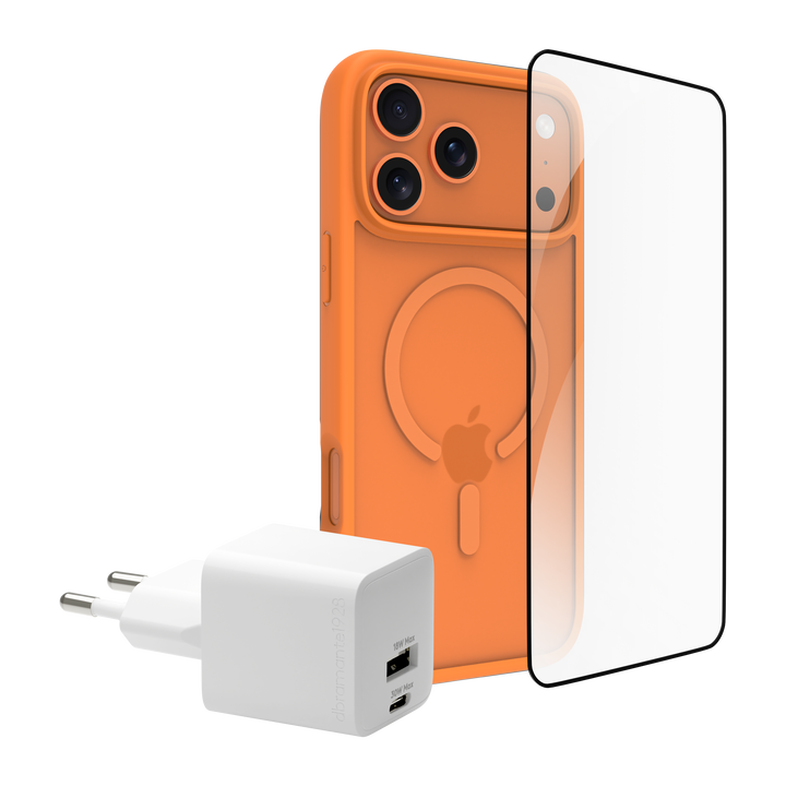 Funda iPhone 17 Pro Max Naranja MS+ ECO PROTECTOR + CARGADOR 30 W - carga r&aacute;pida