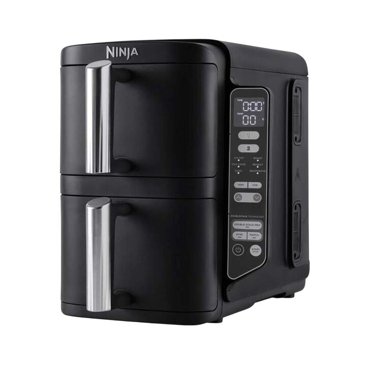La freidora de aire NINJA SL300EU Double Stack XL impresiona por su innovador diseño vertical con dos cajones dispuestos uno encima del otro. Este concepto de ahorro de espacio le permite preparar diferentes platos al mismo tiempo sin ocupar mucho espacio.