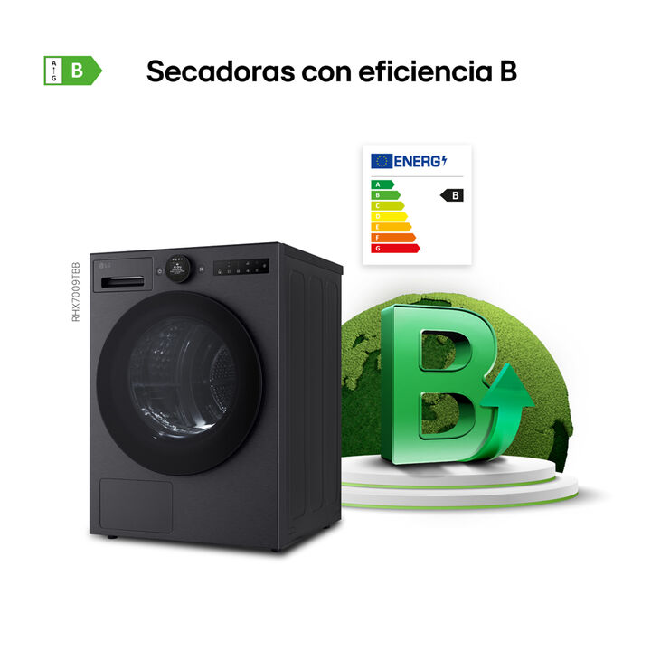 Secadora con Inteligencia artificial 9kg, clase energ&eacute;tica B, con Bomba de calor Dual Inverter, Acero negro mate, Serie 700