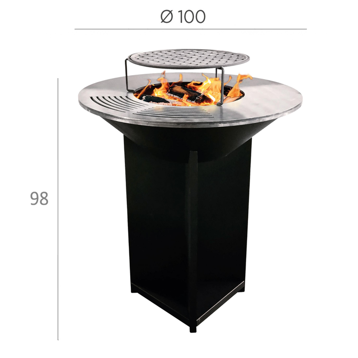 Barbacoa grande en negro con plancha acero y grill para carb&oacute;n y le&ntilde;a