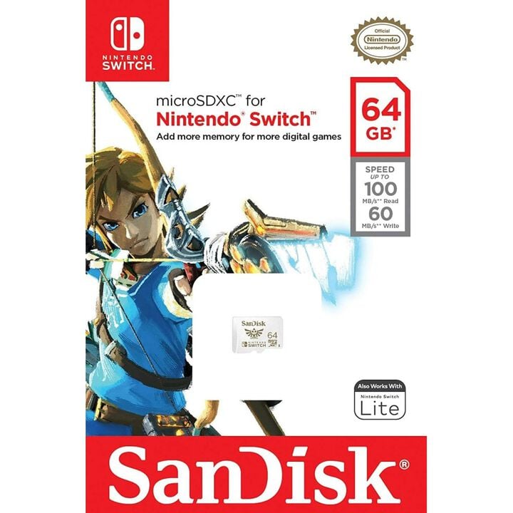Descripci&oacute;n:

La tarjeta microSDXC SanDisk para la consola de juegos Nintendo Switch est&aacute; dise&ntilde;ada para proporcionar un almacenamiento fiable a medida que conquistas nuevos niveles.

Esta tarjeta microSDXC de SanDisk solamente es compatible con Nintendo Switch (y no con Nintendo Switch 2).

Si necesitas ampliar tu capacidad de almacenamiento en Nintendo Switch 2, consulta la selecci&oacute;n de tarjetas microSD Express.

Espacio para explorar

A&ntilde;ade hasta 64 GB* de almacenamiento a tu Nintendo Switch en cuesti&oacute;n de segundos y descansa tranquilo sabiendo que tienes espacio para tus juegos favoritos.

Sum&eacute;rgete en el juego r&aacute;pidamente

Con velocidades de transferencia de hasta 100 MB/s1, la tarjeta microSDXC de SanDisk para Nintendo Switch ofrece un alto rendimiento constante para que puedas cargar juegos r&aacute;pidamente.

Almacena m&aacute;s, lleva menos

Con la microSDXC de SanDisk para Nintendo Switch, podr&aacute;s guardar tus juegos digitales favoritos en un solo lugar para estar listo para jugar en cualquier momento.

Garant&iacute;a limitada de por vida

La tarjeta microSDXC de SanDisk para Nintendo Switch est&aacute; respaldada por una garant&iacute;a limitada de por vida, por lo que tus juegos siempre tendr&aacute;n un espacio fiable al que llamar hogar.

Informaci&oacute;n

*1 GB = 1 000 000 000 bytes. El almacenamiento real del usuario es menor.

1. 128 GB-256 GB: Velocidad de lectura de hasta 100 MB/s; velocidad de escritura de hasta 90 MB/s. 64 GB: Velocidad de lectura de hasta 100 MB/s; velocidad de escritura de hasta 60 MB/s. Seg&uacute;n pruebas internas; el rendimiento puede ser inferior en funci&oacute;n de la interfaz del host del dispositivo, las condiciones de uso y otros factores. 1 MB = 1 000 000 bytes.