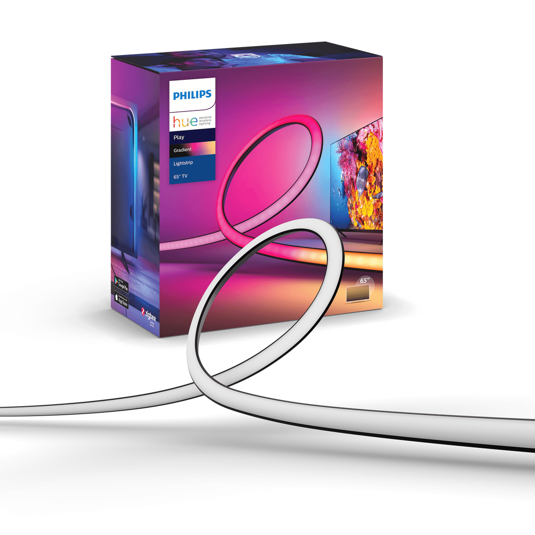 Experimenta la emoci&oacute;n del cine en casa con Philips Hue Play gradient lightstrip. Disfrutar&aacute;s de numerosos colores de luz que reaccionan al contenido de la pantalla. Con los soportes incluidos, puedes fijarla a un televisor de entre 55 y 65 pulgadas que est&eacute; colgado de la pared o colocado sobre un mueble.