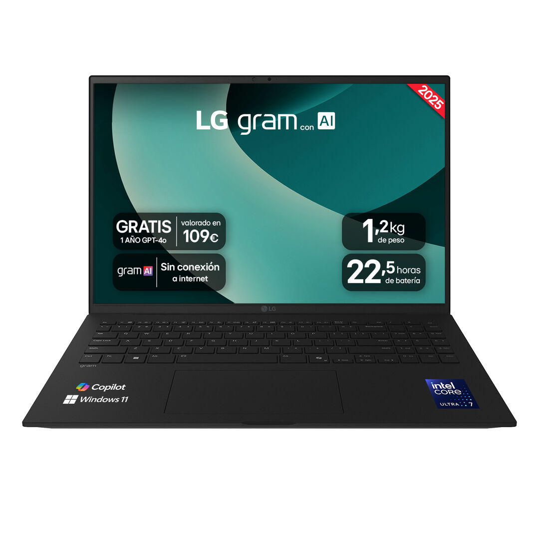 Port&aacute;til 16" LG gram - 16Z90T, Windows 11, Intel&reg; Arrow Lake H, 32 GB RAM, 2TB SSD, Panel IPS WQXGA (2560*1600), Ligero 1,2 kg, 22,5 horas de bater&iacute;a, AI, Negro