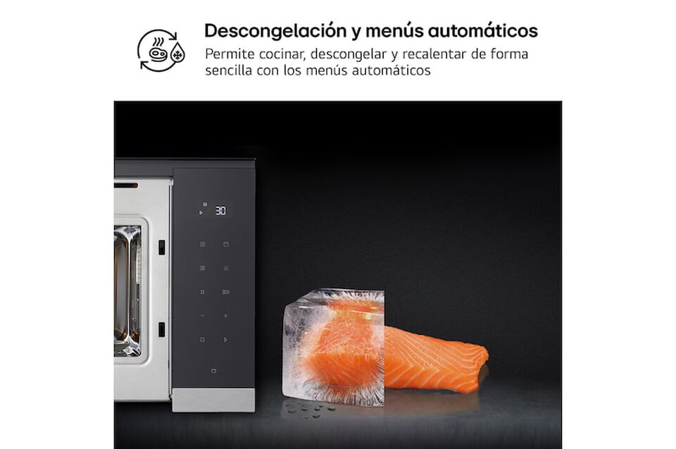 Microondas Grill Integrable| LG MG7Z2593D, 900W, 25L, cristal negro + acero
