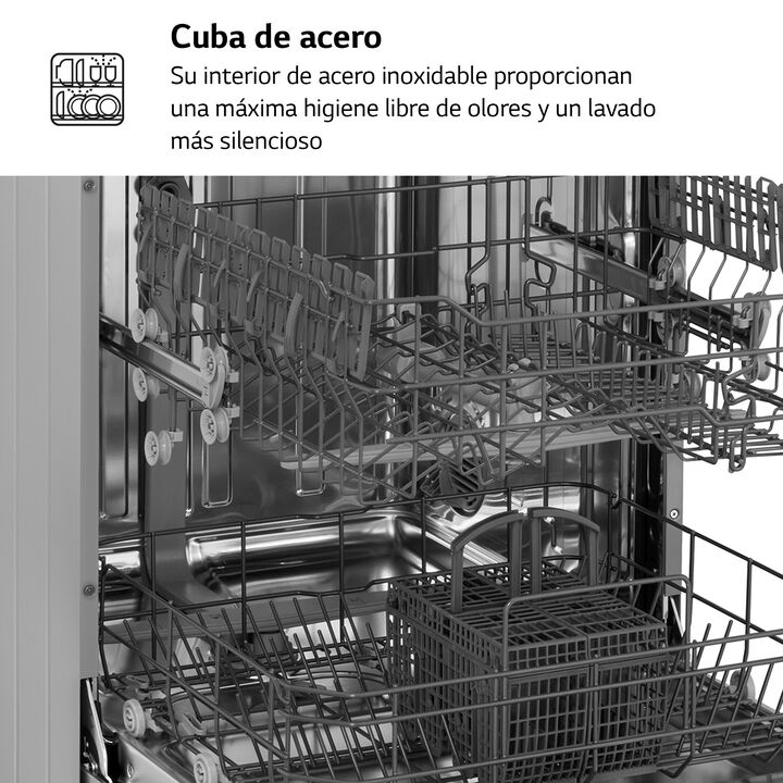 Lavavajillas LG 13 cubiertos con acero inox, 8 programas, eficiencia E y bloqueo infantil