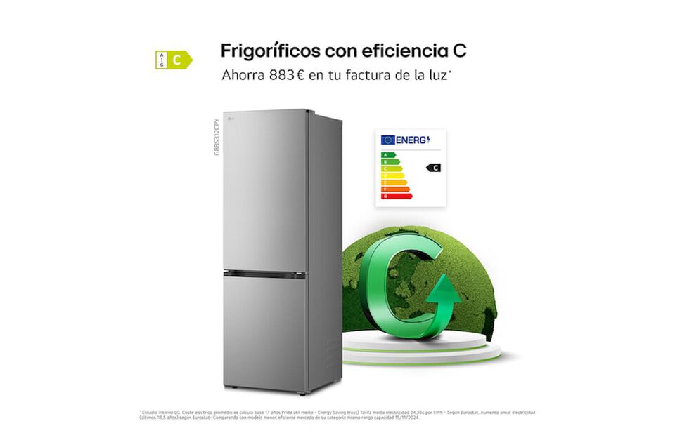 Frigor&iacute;fico Combi LG GBBS312CPY, 234L, No Frost, DoorCooling+, Inox antihuellas, Clase E