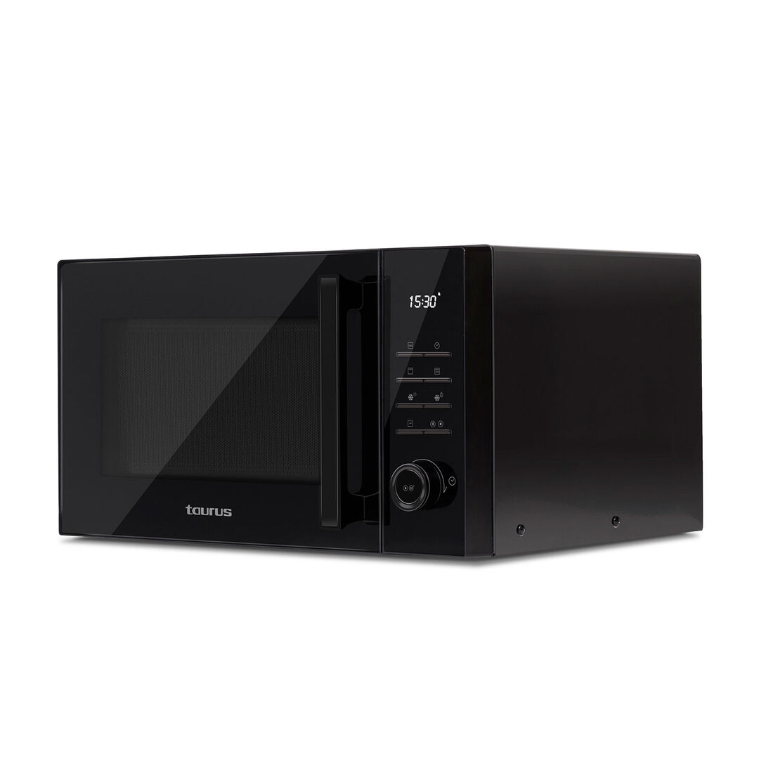 Laurent 25 Black es un microondas digital con grill, de Taurus. Dispone de 10 niveles de potencia, función de inicio programado y 25 litros de capacidad. La potencia del microondas es de 900W y la del grill de 1000W. Prepara deliciosos platos con en el microondas Laurent 25 Black.
