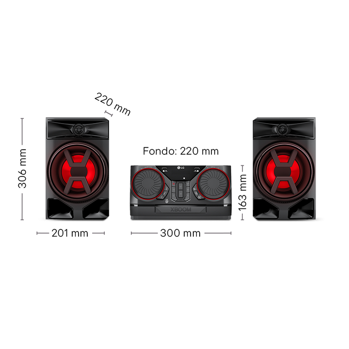Altavoz LG XBOOM CK43N 300 W con USB, Bluetooth, Party Link y control giratorio.