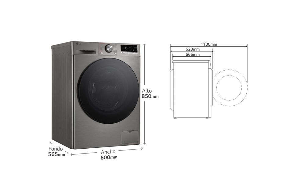 Lavadora 10 kg Inox con IA, TurboWash y vapor Steam+, sin Wi-Fi.