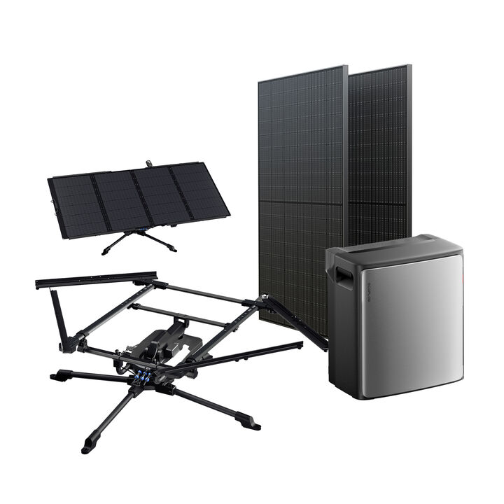 Kit Solar de Ecoflow compuesto de dos paneles solares, un soporte tracker que detecta el seguimiento solar y una estaci&oacute;n de energ&iacute;a de 800W. Podr&aacute;s almacenar energ&iacute;a en tu hogar de forma c&oacute;moda y sencilla y usarla en cualquier momento de forma simult&aacute;nea con la red el&eacute;ctrica.