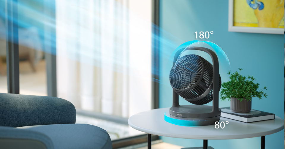 Ventilador de mesa serie 3000* Rotación automáctica* 3 modos de ventilación* Diseño premium*  Color negro & Plata*