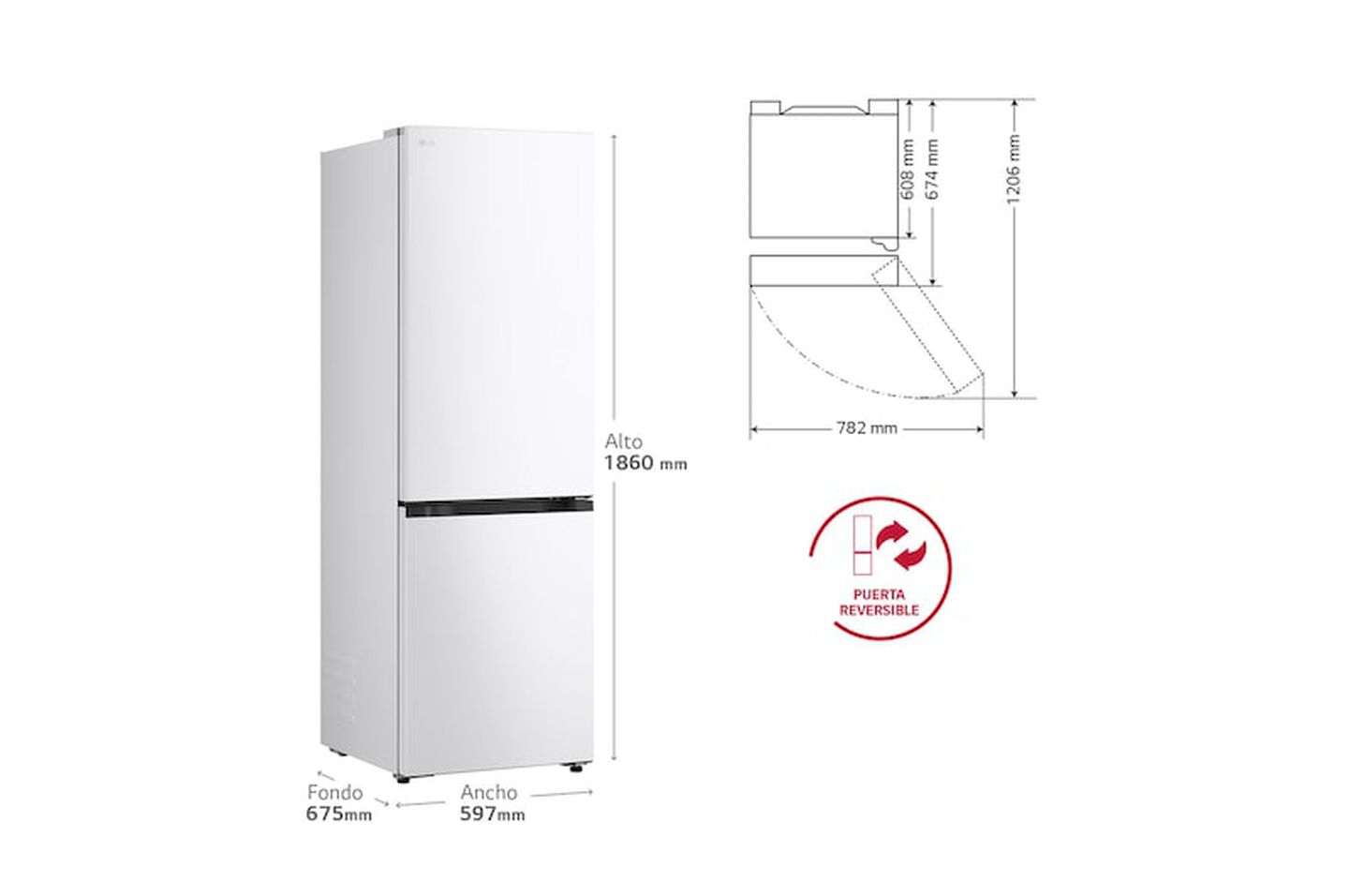 Frigor&iacute;fico Combi LG GBBS514CSW, 333L, No Frost, DoorCooling+, Blanco, Clase C