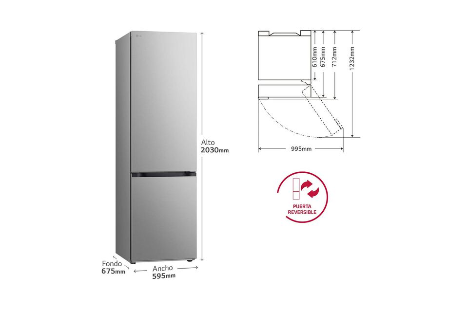 Puerta plana que completa el dise&ntilde;o minimalista y Premium de este frigor&iacute;fico LG GBV5240DPY. Quedar&aacute; perfectamente integrado y alineado con tu cocina.