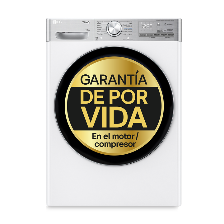Secadora LG 10kg con bomba de calor Dual Inverter, Eco Hybrid&trade;, 14 programas, eficiencia energ&eacute;tica A+++, color blanco.