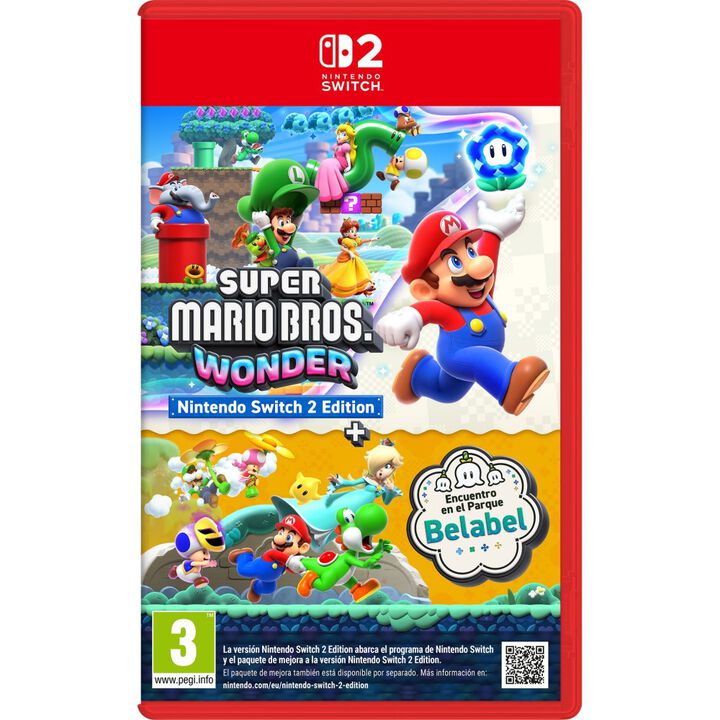 SUPER MARIO BROS. WONDER NINTENDO SWITCH 2 EDITION + ENCUENTRO EN EL PARQUE BELABEL SWITCH2 JUEGO F&Iacute;SICO VERS. ESPA&Ntilde;OLA

Super Mario Bros. Wonder &ndash; Nintendo Switch 2 Edition + Encuentro en el Parque Belabel

lleva nuevas actividades de multijugador cooperativo y competitivo al Reino Flor, adem&aacute;s de nuevo contenido y mejoras espec&iacute;ficas para Nintendo Switch 2. Re&uacute;ne a familiares y amigos y visitad el Parque Belabel, una nueva zona del Reino Flor que cuenta con dos grandes plazas repletas de atracciones. Haced equipo o enfrentaos en desaf&iacute;os como Monedas de Bobombo en el que recoger tantas monedas de oro como pod&aacute;is, o Batalla de burbujas donde tendr&eacute;is que ir con todo e intentar sobrevivir con el mayor n&uacute;mero de vidas intactas.La plaza Multijugador local cuenta con 17 tipos de atracciones diferentes en las que puedes jugar con hasta tres amigos en la misma consola1

. El juego es compatible con la funci&oacute;n GameShare2, con lo que, si un jugador tiene el juego, puede compartirlo de forma local con hasta tres jugadores m&aacute;s. Tambi&eacute;n puedes visitar la plaza Salas de juego para acceder a las opciones de juego online e inal&aacute;mbrico local. Aqu&iacute;, cada jugador aporta su propia consola para jugar de forma local o en l&iacute;nea3, uni&eacute;ndose a la acci&oacute;n desde su propia pantalla. Hasta 12 amigos pueden competir entre s&iacute; en las seis atracciones adicionales de la plaza Salas de juego.

Hay m&aacute;s caracter&iacute;sticas nuevas de esta edici&oacute;n del juego, entre las que se incluyen:

&bull; Base de la cuadrilla Toad &ndash; El Parque Belabel tambi&eacute;n te permite poner tus habilidades a prueba en una serie de desaf&iacute;os ambientados en niveles de Super Mario Bros. Wonder.

A medida que progreses en la campa&ntilde;a principal del juego, tendr&aacute;s acceso a a&uacute;n m&aacute;s desaf&iacute;os de entrenamiento de todo el Reino Flor. Completa cada desaf&iacute;o por ti mismo o int&eacute;ntalo con hasta tres otros jugadores para escalar en los rangos de la cuadrilla Toad y llegar a convertirte en un as de la cuadrilla.

&bull; Modo ayuda &ndash; &iquest;Es tu primera vez con Super Mario Bros. Wonder? Aqu&iacute; tienes un poquito de ayuda. Activa este modo mientras juegas y tendr&aacute;s la posibilidad de recuperarte r&aacute;pidamente de ca&iacute;das inesperadas sin perder una vida, o evita sufrir da&ntilde;os, sin importar el personaje que elijas.

&bull; Nuevas caras conocidas &ndash; Esta nueva edici&oacute;n incluye nada menos que a la mism&iacute;sima Estela, que visita el Reino Flor por primera vez. Y no viene sola, ya que el Destello compa&ntilde;ero tambi&eacute;n llega como personaje de apoyo, disponible cuando al menos dos personas juegan juntas. El Destello no recibir&aacute; da&ntilde;o y puede ayudar a otros jugadores derrotando a enemigos con un movimiento de giro y recogiendo monedas por los niveles.

Incluso se puede controlar al Destello utilizando la funcionalidad de rat&oacute;n de los mandos Joy-Con 2 de Nintendo Switch 2.

&bull; Y maliciosos villanos &ndash; Estela y Destello son invitados bienvenidos, pero no se podr&iacute;a decir lo mismo de los Esbirros de Bowser, que llegan para ponerlo todo patas arriba.

Despu&eacute;s de robar el tesoro secreto del Parque Belabel, los siete Esbirros salen volando y se dispersan por todo el Reino Flor. Permanece alerta porque si te cruzas con uno, tendr&aacute;s que entrar en su nivel y vencerle en su terreno.

*1 Se requieren accesorios adicionales para el modo multijugador. A la venta por separado.

*2 La sesi&oacute;n de GameShare debe ser iniciada por una consola Nintendo Switch 2. Los usuarios que reciban un programa a trav&eacute;s de GameShare solo podr&aacute;n utilizarlo durante la sesi&oacute;n en la que fue compartido. El juego compartido no se podr&aacute; jugar tras finalizar la sesi&oacute;n.

*3 Se requiere una conexi&oacute;n a internet durante el juego en l&iacute;nea. Para utilizar servicios en l&iacute;nea se debe crear una Cuenta Nintendo y aceptar el acuerdo relacionado. Se aplica la Pol&iacute;tica de Privacidad de las Cuentas Nintendo. Algunos servicios en l&iacute;nea podr&iacute;an no estar disponibles en todos los pa&iacute;ses. El juego en l&iacute;nea requiere una suscripci&oacute;n de pago.