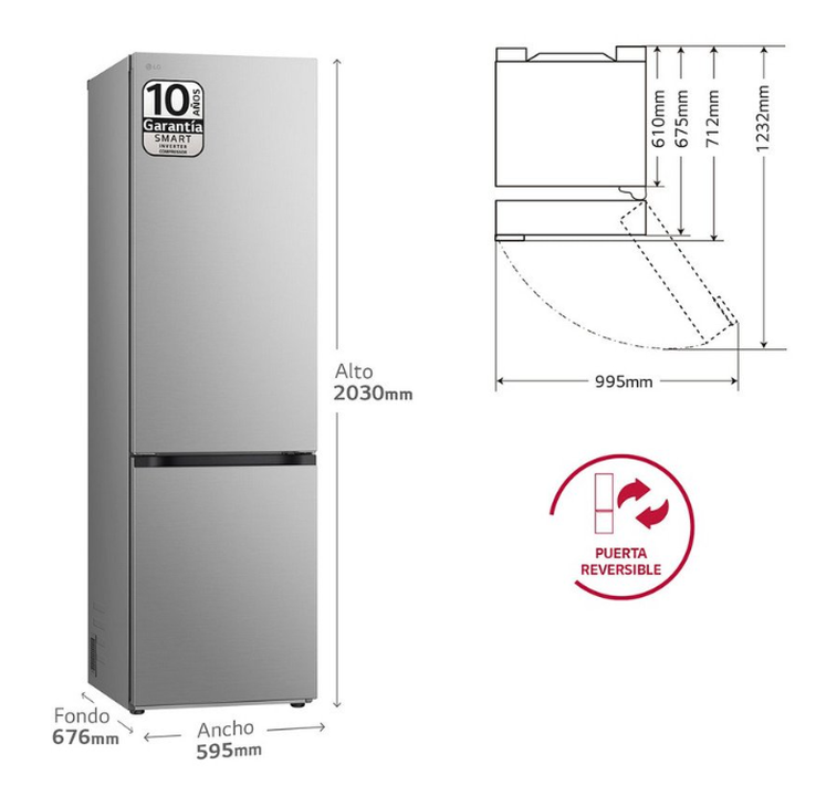 Frigor&iacute;fico combi LG GBV7280BPY con dise&ntilde;o Premium y elegante, perfectamente integrado en el dise&ntilde;o de tu cocina.