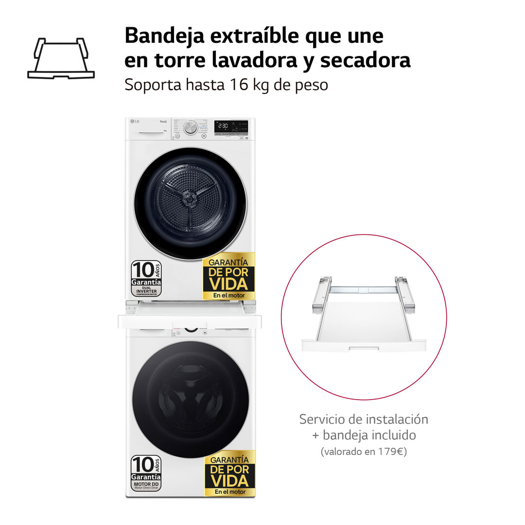 Torre LG 10/9 kg con AI Direct Drive y bomba de calor Dual Inverter