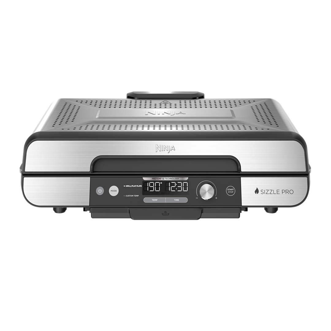 Vers&aacute;til parrilla y plancha de capacidad extra-grande, para unas 8-10 personas, con detecci&oacute;n digital inteligente de temperatura, con calor m&aacute;ximo hasta 260&deg;C, cocina de borde a borde de forma uniforme permitiendo usar completamente la superficie de la parrilla. Placas antiadherentes, intercambiables y de f&aacute;cil limpieza.