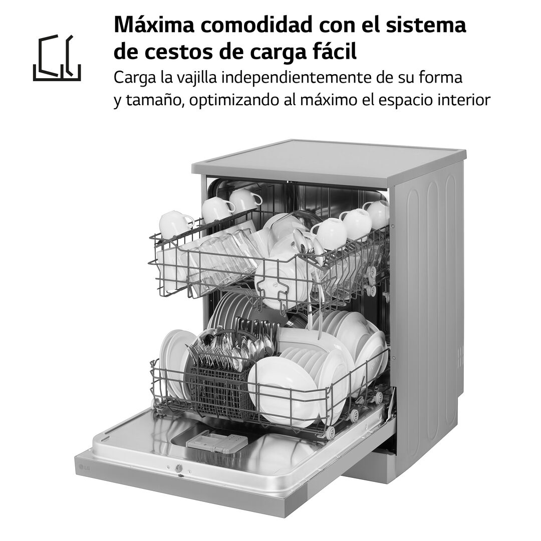 Lavavajillas LG 13 cubiertos con acero inox, 8 programas, eficiencia E y bloqueo infantil