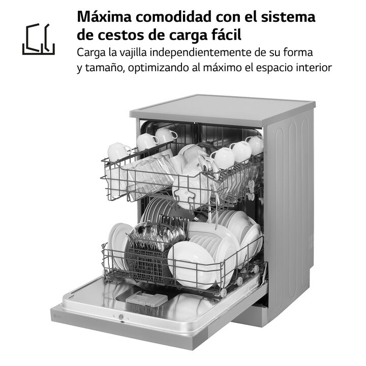 Lavavajillas LG 13 cubiertos con acero inox, 8 programas, eficiencia E y bloqueo infantil