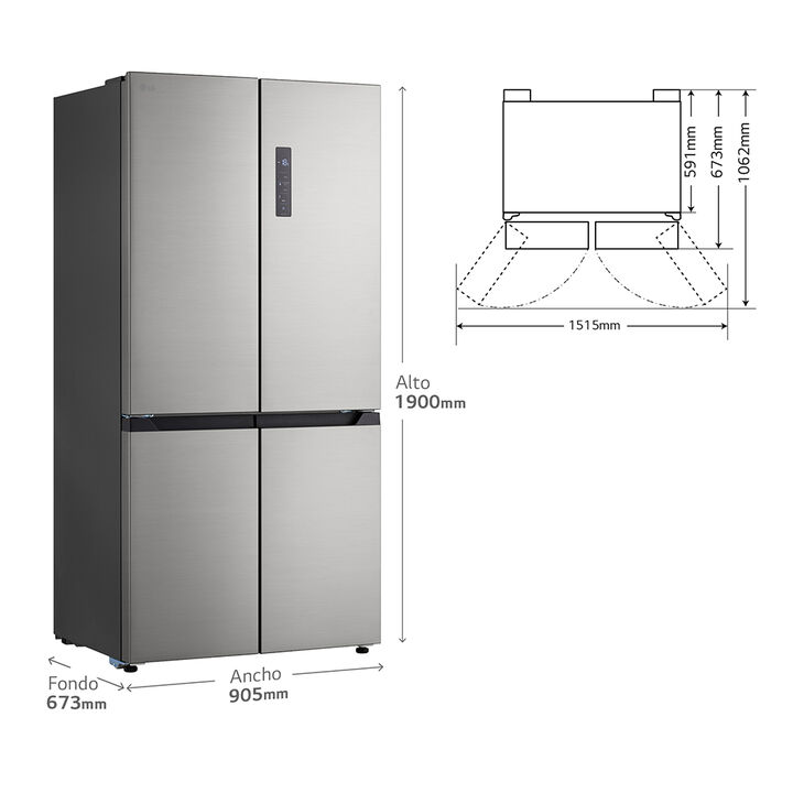 Frigor&iacute;fico American Combi LG de 600 litros, Total No Frost, clase E, con Multi Air Flow y fondo reducido. Inox antihuellas.