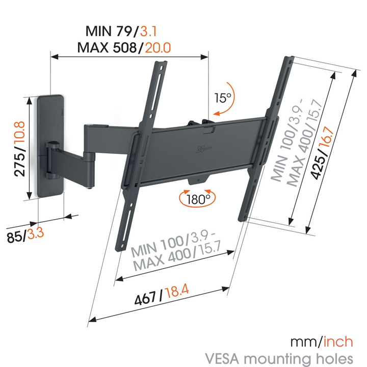 Soporte TV con Brazo- Vogel&acute;s TVM 1443, de 32" a 77", Vesa de 100X100 a 400x400 negro