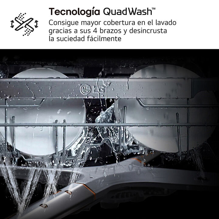 Lavavajillas integrable de 60 cm con capacidad para 14 servicios, 9 programas de lavado y tecnología QuadWash™ de 4 brazos para una limpieza profunda.