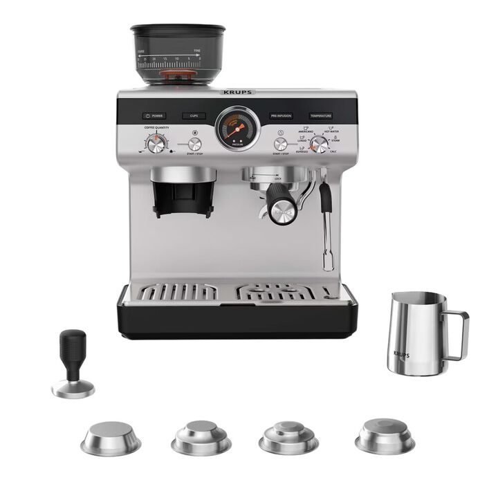 Una cafetera espresso con molinillo integrado para disfrutar de un café recién molido, con 30 ajustes de precisión por tipo de grano, para un resultado totalmente a tu gusto