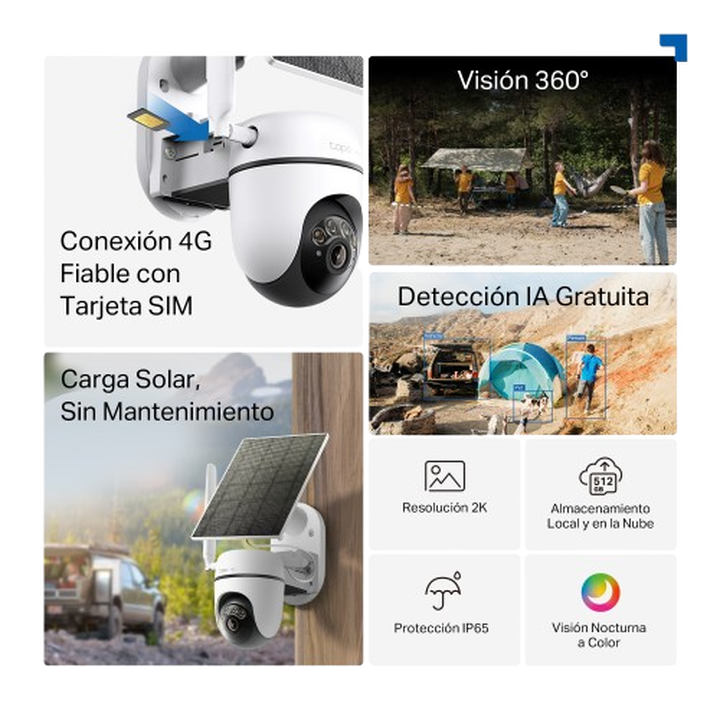 Kit de c&aacute;mara de seguridad 360&ordm; 4G LTE con Alimentaci&oacute;n Solar