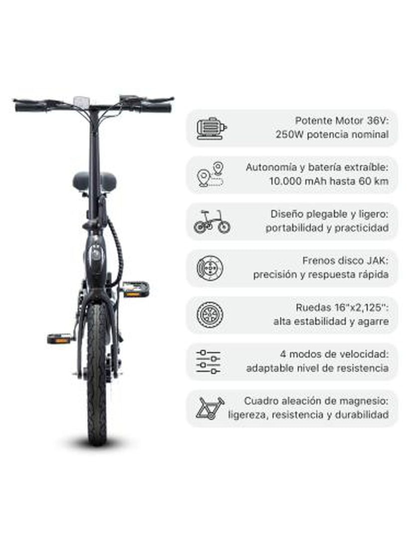 Bicicleta eléctrica de paseo con asistente al pedaleo, motor de 250W 36V, batería de 10Ah, Ruedas de 16", cuadro de aleación de magnesio AM60B y 4 modos de velocidad smartGyro Soho. Bicicleta eléctrica de paseo con asistente al pedaleo, motor de 250W 36V, batería de 10Ah, Ruedas de 16", cuadro de aleación de magnesio AM60B y 4 modos de velocidad smartGyro Soho.