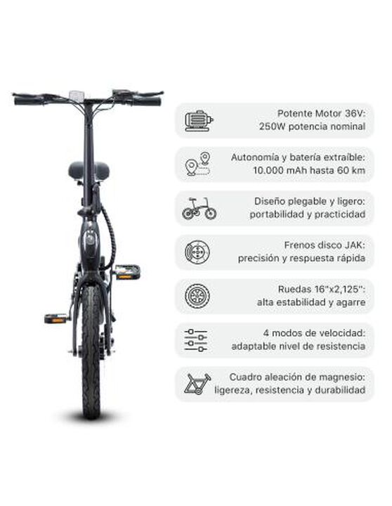 Bicicleta eléctrica de paseo con asistente al pedaleo, motor de 250W 36V, batería de 10Ah, Ruedas de 16", cuadro de aleación de magnesio AM60B y 4 modos de velocidad smartGyro Soho. Bicicleta eléctrica de paseo con asistente al pedaleo, motor de 250W 36V, batería de 10Ah, Ruedas de 16", cuadro de aleación de magnesio AM60B y 4 modos de velocidad smartGyro Soho.