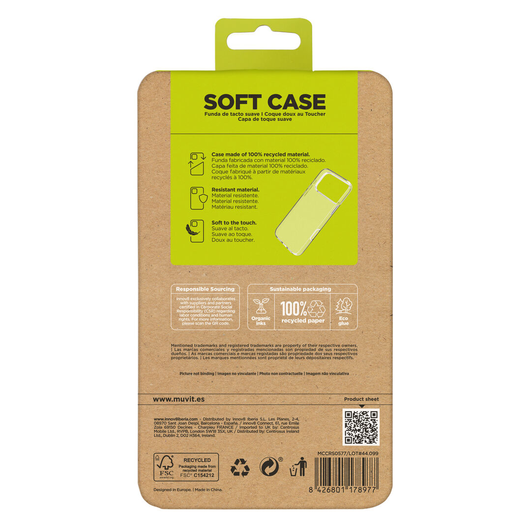 La protección del medio ambiente es, hoy en día, una preocupación en todo momento, junto a la preocupación de proteger nuestro Smartphone. Con las fundas recycletek de muvit for change, proponemos una gama de fundas reciclables, fabricadas con materiales reciclados. Una manera responsable de proteger nuestro smartphone. Porque contribuir en la lucha contra la contaminación y proteger nuestro ecosistema, debe formar parte de nuestros gestos cotidianos.